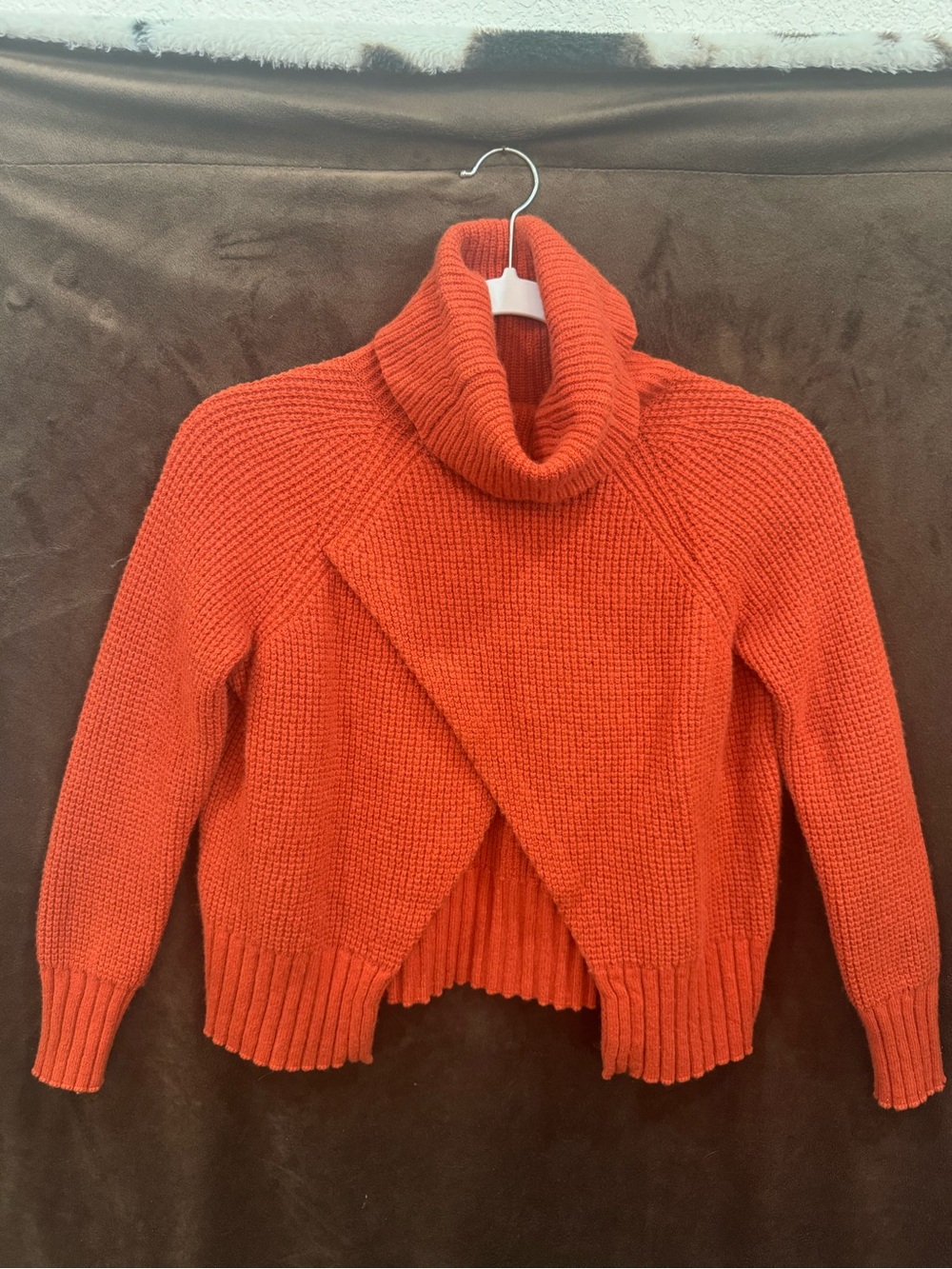 Madewell Orange Cowl Neck Crossover Sweater